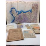 Quantity of military ephemera to include pilots map of Wales, war map of europe, mess bills,