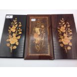 3 pieces of marquetry, (28 x 14)cm plus face mask