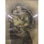 QH signed charcoal sketch of lady and child (60 x 65)cm