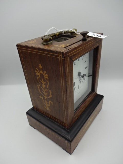 French wood carriage clock with enamel face, signed Hey Marc Paris - Image 2 of 3