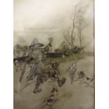 Arthur Rackham High quality antique lithograph of Rip van Winkel with dogs (48 x 58)cm, possibly