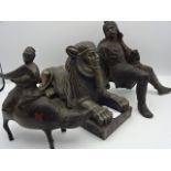 'Bronzed' Sphinx figure (20cm long), cast seated warrior figure (20cm tall) and bronze / brass