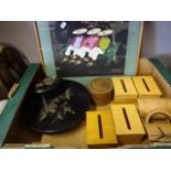 Box of oriental pieces to include picture, trays, boxes etc