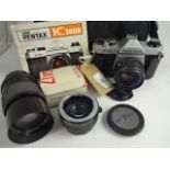 PENTAX K1000 CAMERA BUNDLE ASAHI AND SUPER TRAVELLER LENSES WITH BAG ETC