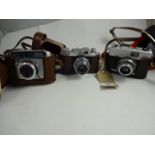 COLLECTION OF 3 VINTAGE CAMERAS WITH LEATHER CASES TO INCLUDE BALDA, BEIRETTE AND HALINA