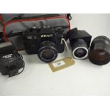 ZENIT 122 CAMERA BUNDLE PENTACON AND HELIOS LENSES ETC WITH BAG