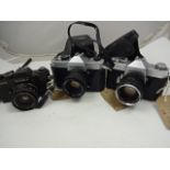 3 YASHICA CAMERAS TO INCLUDE TL-SUPER YASHINON 1:1.7 50MM WITH CASE, FR YASHICA 1:2 50MM AND TL-