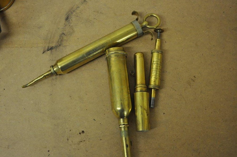 Vintage Wakefield Castrolease gun, NFO injector pump, Brass Plunger by Enols and one other