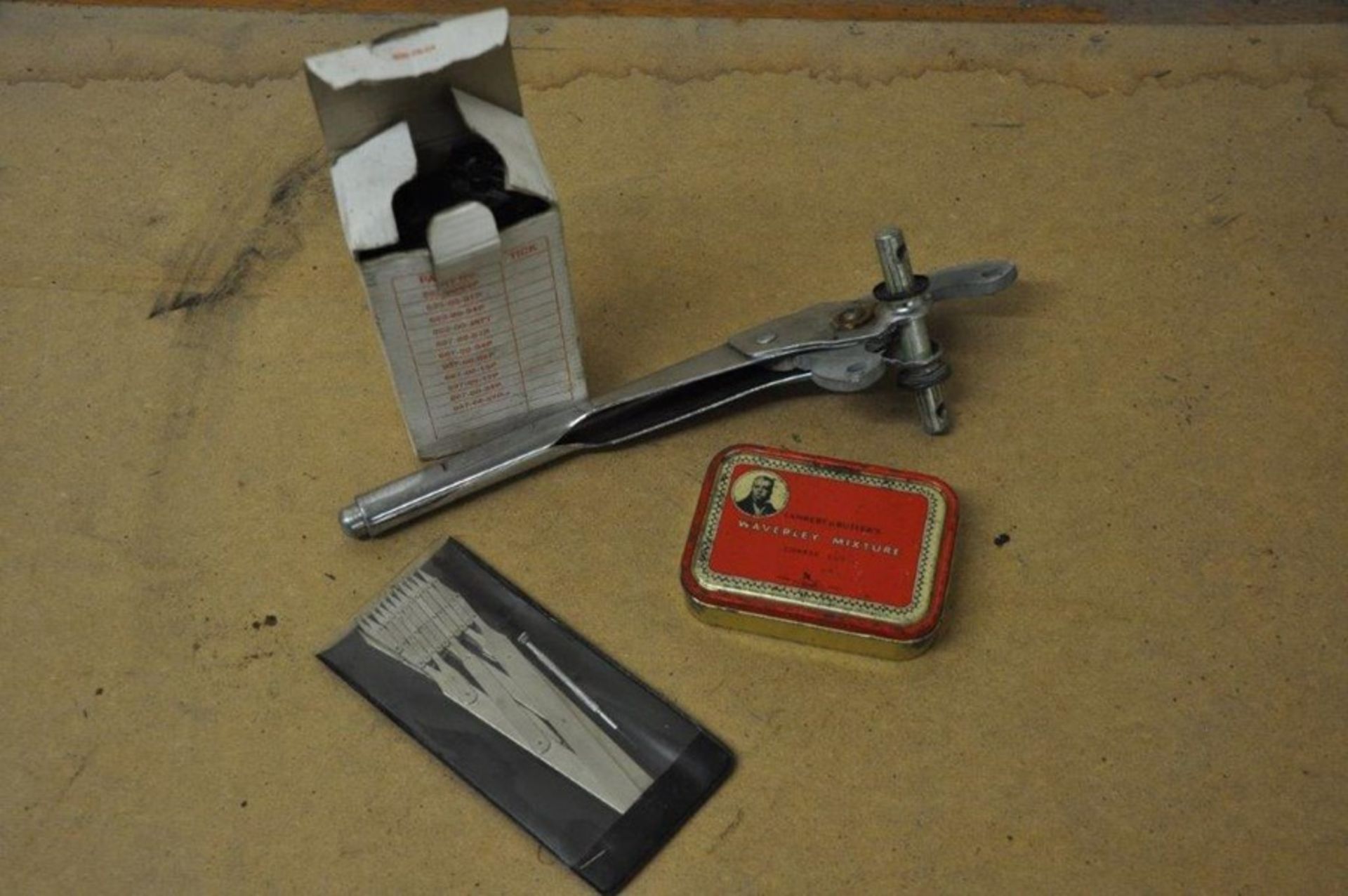 A Racal Battery in box, Waverley Mixture Tin, a metal instrument and one other. - Image 2 of 2