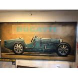 Bugatti an original acrylic on board painting by Tony Upson, framed 244cm x 122cm