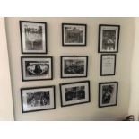 8 framed black and white photographs of classic cars