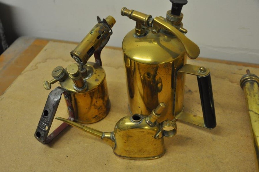 Lucas no.40 Oiler, Vintage Primus Blowtorch and One Vintage Oiler all Brass