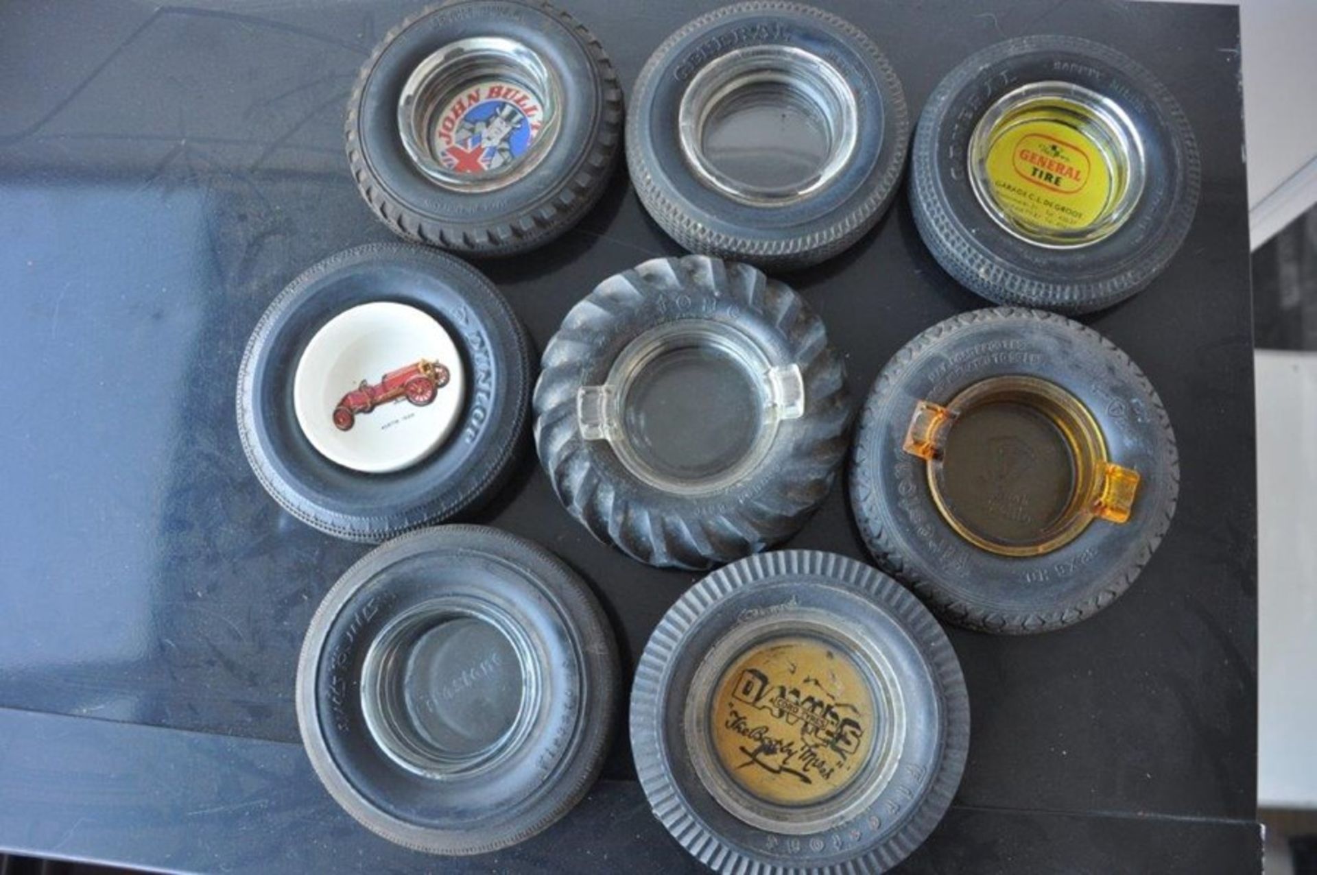 Lot Of 8 Commemorative Tyre Ash Trays Including 4x Firestone 2x General 1x Dunlop and 1x John Bull