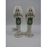 Pair of Green King Bitter ceramic pump handles