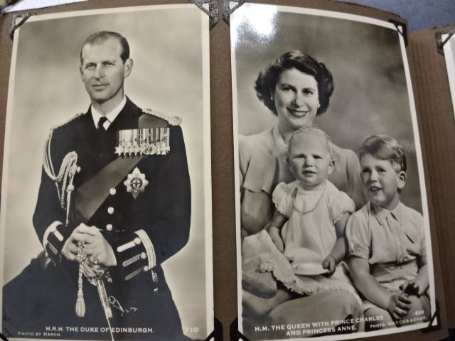 3 folders of various aged postcards including military, tourist, royal etc