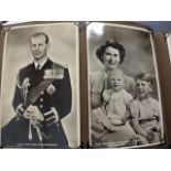 3 folders of various aged postcards including military, tourist, royal etc