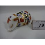 Royal Crown Derby Sleeping pig, gold stopper, 8cm long