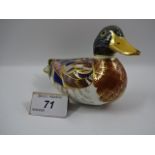 Royal Crown Derby Duck, gold stopper, 13cm long