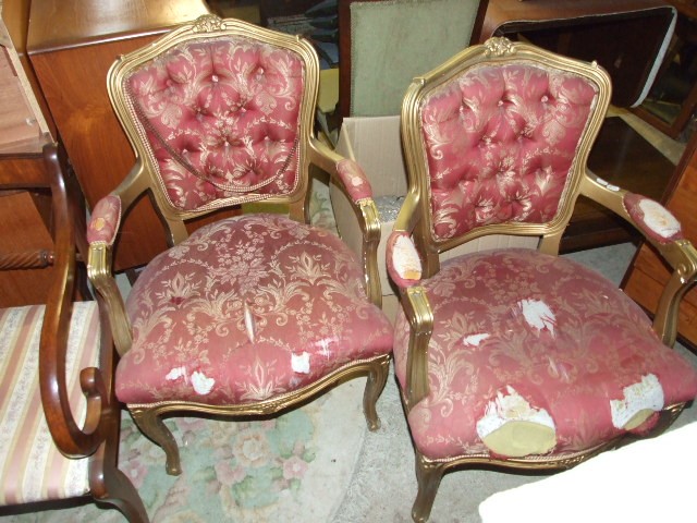 Pair Gilded French Style Armchairs for reupholstery