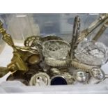Small quantity of plated wear including cruets, cutlery, napkin rings,plus a few horse brasses and