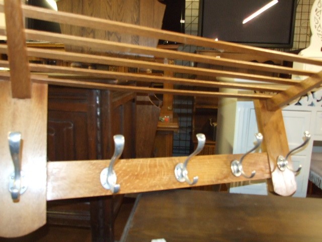 Oak Coat Hooks with Shelf 34 inches wide - Image 2 of 2