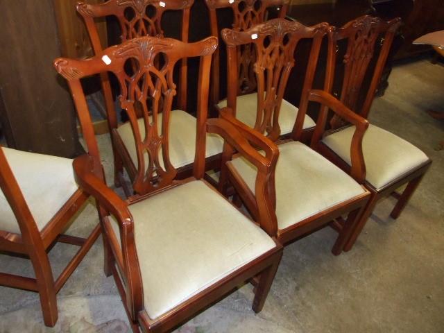 Twin Pedestal Dining Table with one extension leaf and 6 chairs ( 2 are carvers ) - Image 4 of 5