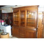 Huge Hardwood Display Cabinet with 3 glazed doors & adjustable shelves and central drawer section