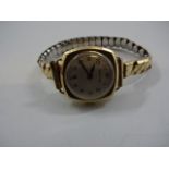 9Ct gold cased Certina ladies wristwatch on elastic strap