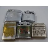 5 Decorated lighters, Omega, Mosda x 2, Eveready and Barlow