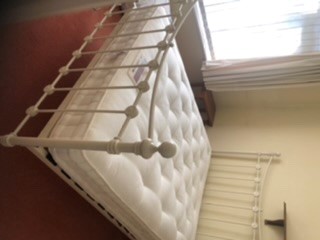 White Painted Metal Framed Bed with matress 52 inches wide - Image 2 of 3