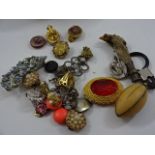 Small quantity of costume jewellery including brooches, earrings etc in Shudehill pot