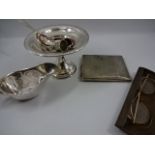 Small silver bracelet with quantity of plate ware including spoon, jug, dish, thimbles and cigarette