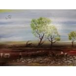 Peter Seymour oil on canvas 'Moorland stone gathering' signed (34 x 24)cm