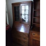 Oak Bureau Bookcase with lead glazed doors