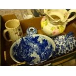 6 pieces of china to include ironstone jug, blue and white cheese dish, bowl and jar etc