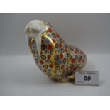 Royal Crown Derby Walrus, silver stopper, 11cm tall