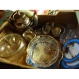 Box of mostly glassware to include cut glass bowl