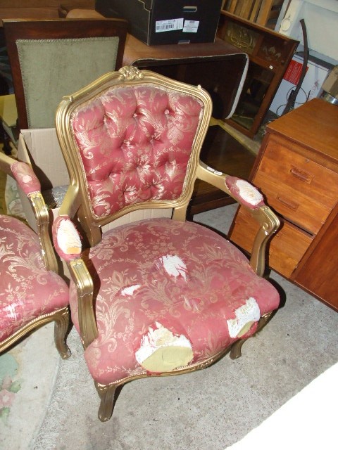 Pair Gilded French Style Armchairs for reupholstery - Image 3 of 4