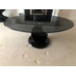 Black Oval Glass Pedestal Coffee Table