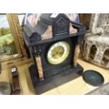 Slate mantle clock with enamel face, with key