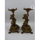 Pair of brass cherub lantern / lamp bases, 16cm tall