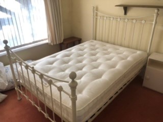 White Painted Metal Framed Bed with matress 52 inches wide