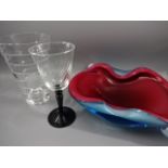 Murano style dish plus 7 drinking glasses