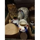 Box of mixed china, pottery and W German vase