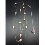 Silver chain with amethyst style pendent plus silver necklace with pink stones