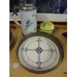 Art Nouveau ceramic tray, 23cm diameter plus beer stein and lemon pot