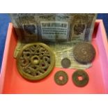 2 Greek/Turkish 1918 and 1919 notes plus Chinese tokens and coins