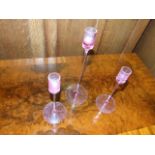 3 Wedgwood Sandringham Glass Candlesticks 2 are 7 inches tall the other 10 inches