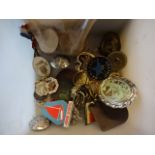 2 boxes including Bakelite of pin badges including football, cycling, bowling etc plus A/F silver