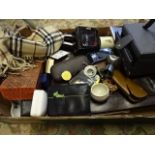 Box of costume jewellery, purses & wallets, Burberry scarf etc